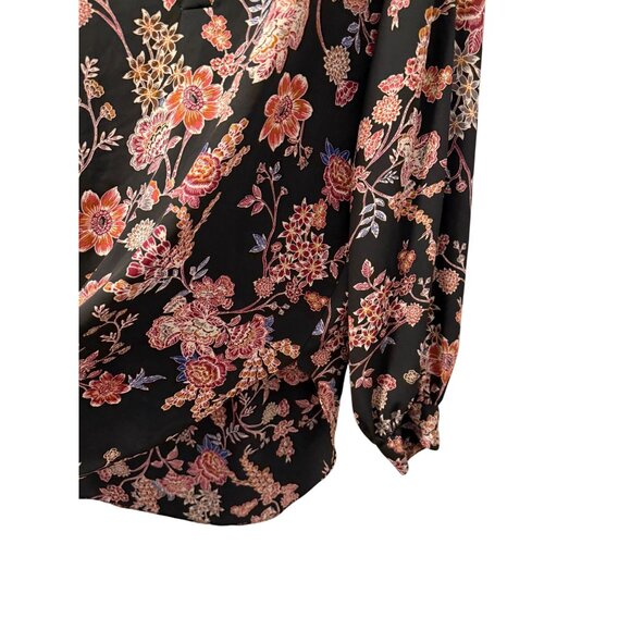 Maurices Womens Floral Blouse Sz Medium 3/4 Sleeve Black & Multicolor V-Neck - Picture 7 of 12